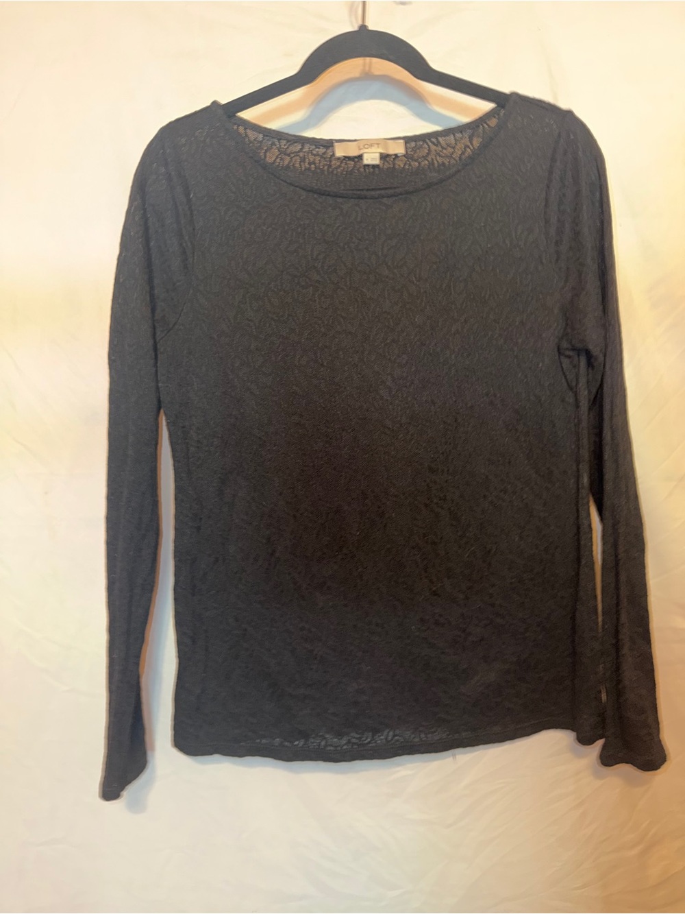 LOFT Black Lace-Texture Long Sleeve Tee